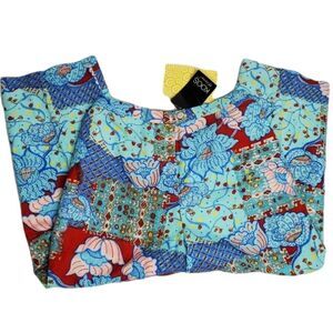 NEW VINTAGE 90s pants linen floral print‎ cropped high waist deadstock 12